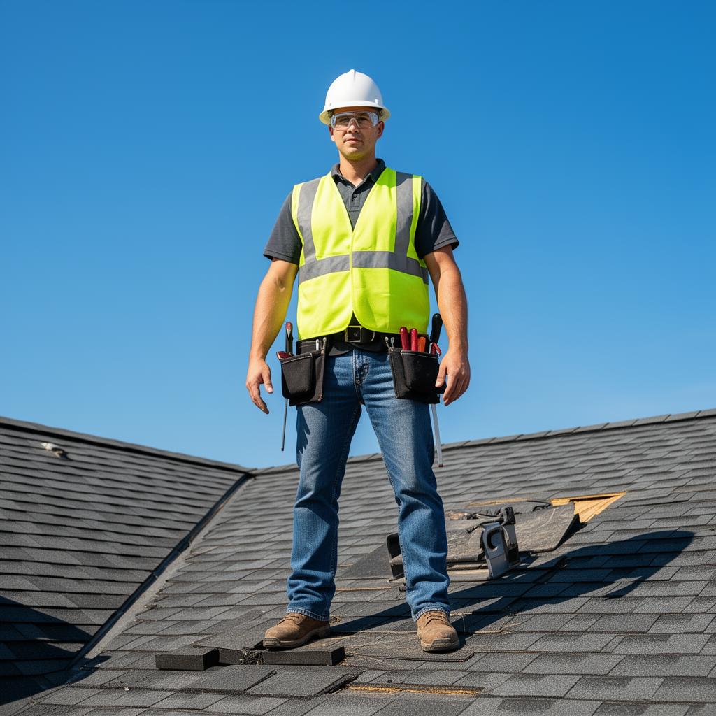 Roofing contractor at work